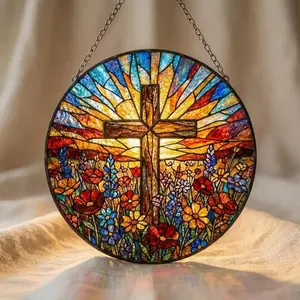Stained Glass Cross Suncatcher - Christian Window Hanging, Religious Easter Gift, Church Decor