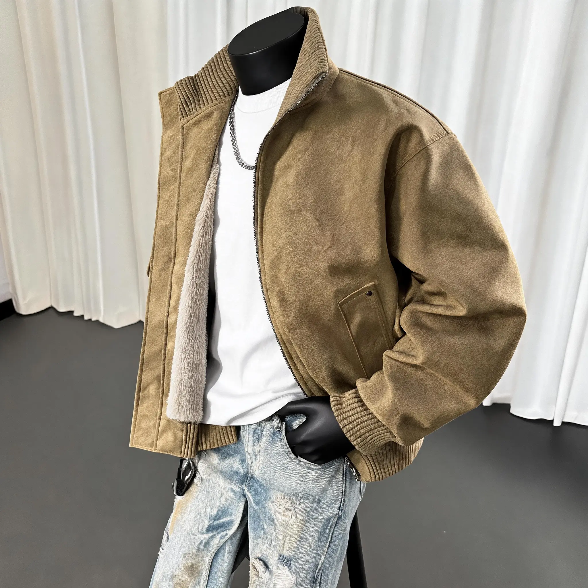 Neleus Men's Streetwear Tie-Dye PU Leather Biker Jacket, Casual Soft Fleece Lined Moto Outerwear with Stand Collar, Menswear, Elastic, Tops, Gradient Tie-Dye, Regular Fit