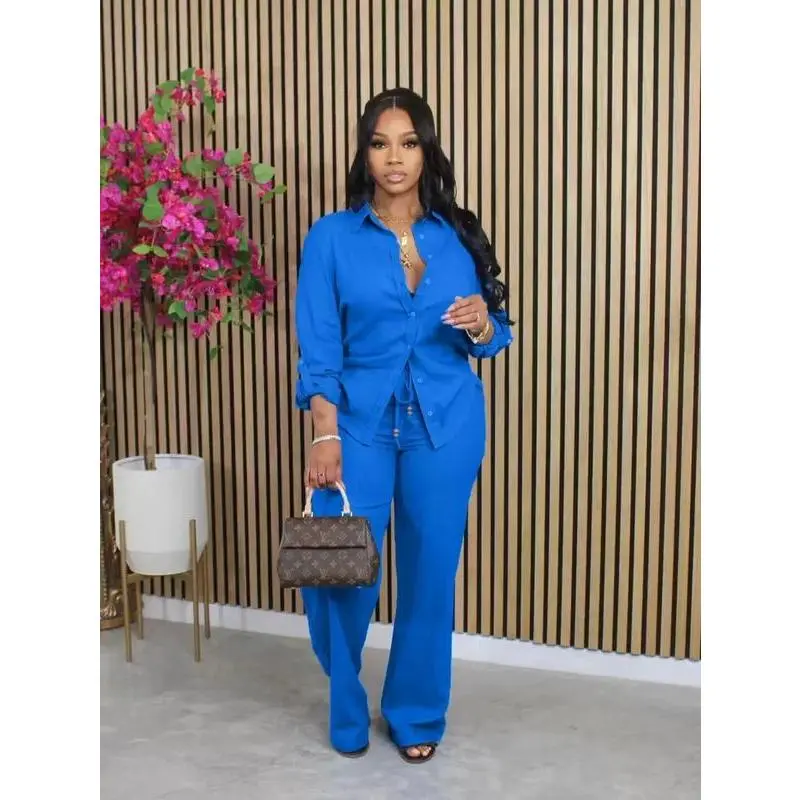 You should be happy.jacket Solid Color Casual Pantsuits, Button Front Long Sleeve Shirt & Drawstring Elastic Waist Pants Outfits, Women's Clothing