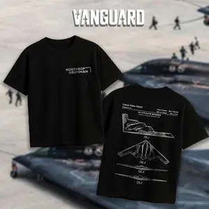 VANGUARD B2 Spirit V2 Blueprint Double Sides Heavy Cotton Zip-Up Hoodie Vintage Lockheed Martin Graphic Tee Military Enthusiast Streetwear Clothing Gift for Men Breathable Printing