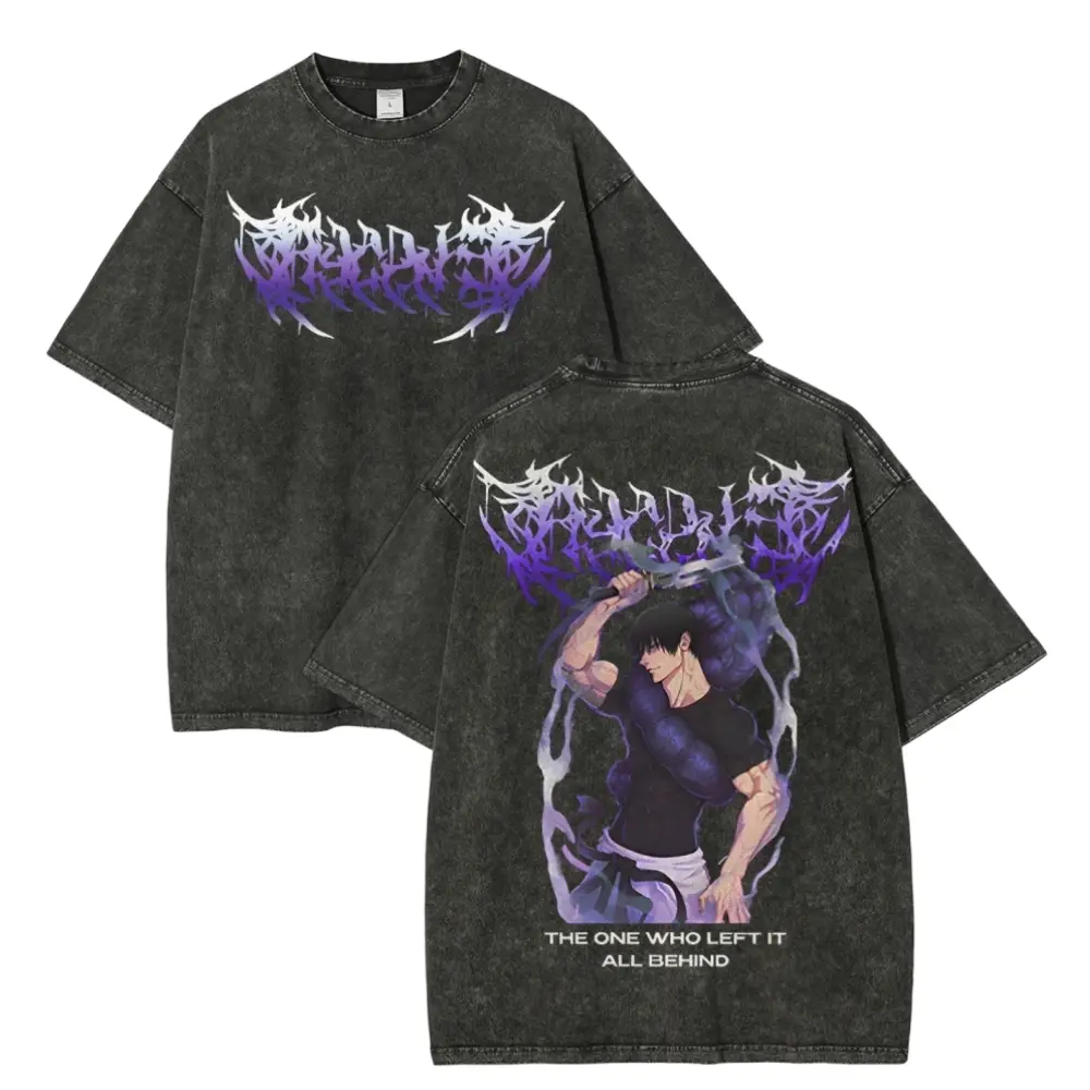 Jujutsu Kaisen JJK Toji Fushiguro Oversized Graphic Tee Vintage Acid Wash Anime T Shirt Y2K Streetwear Gym Pump Cover The One Who Left It All Behind Retro Manga Merch Tiktok Finds Dark Aesthetic Workout Fit Casual Top Japanese Activewear