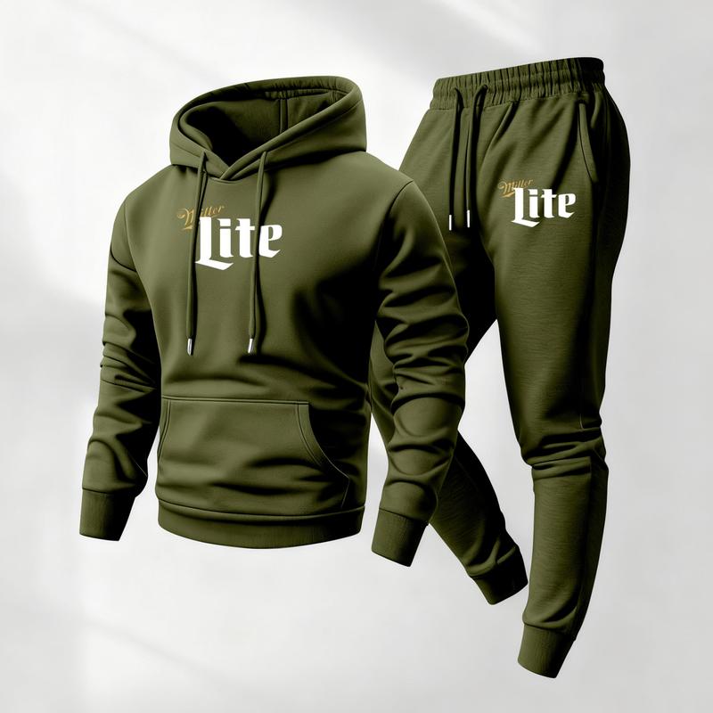 Men's printed hooded sweatshirt and drawstring sweatpants set, men's clothing, casual long-sleeved hooded jacket and trousers, suitable for autumn and winter wear, men's everyday casual wear, indoor and outdoor sportswear, tracksuit.