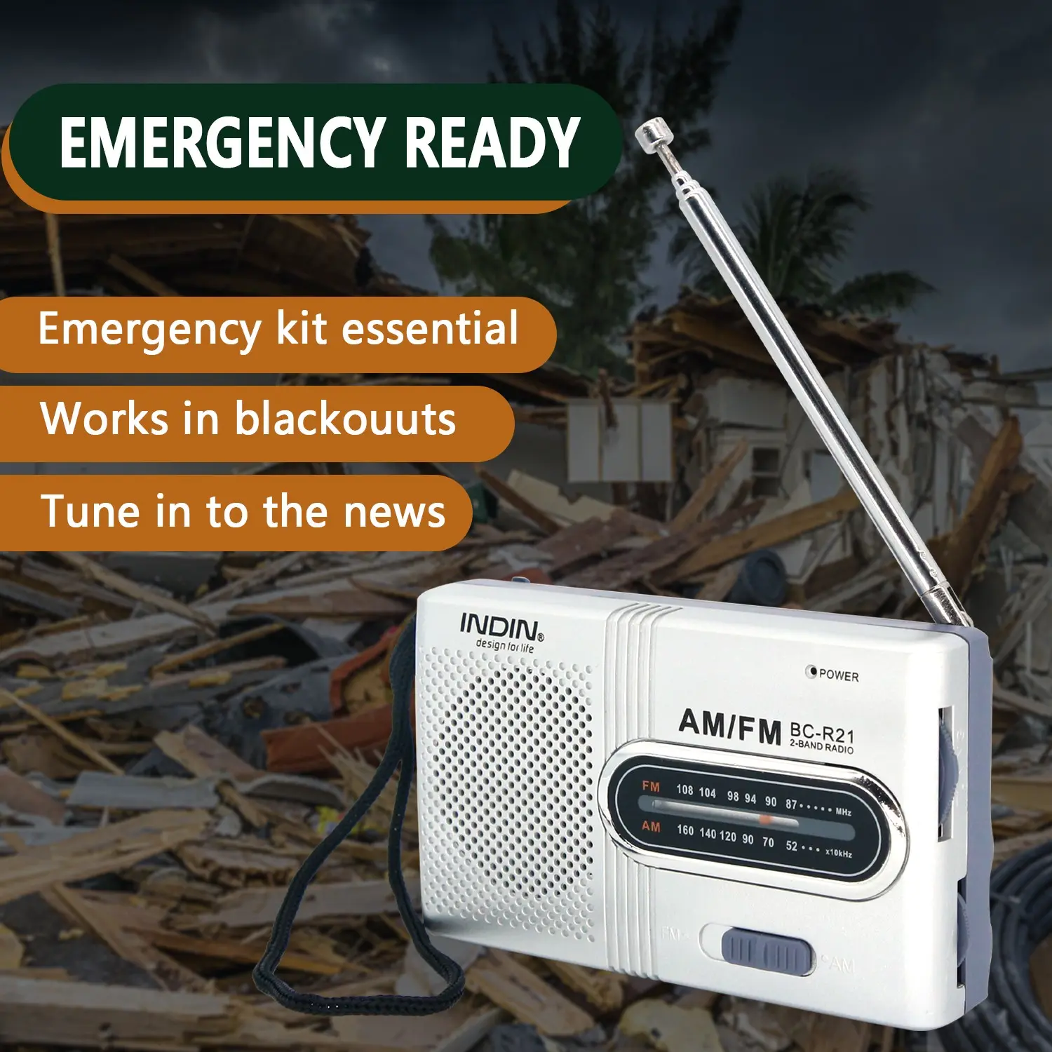 Portable Am Fm Radio with Extendable Antenna and Headphone Jack, Battery Powered Portable Emergency Radio, Mini Stereo Speaker Receiver Music Player, Bc-R21 Model, Portable Radios