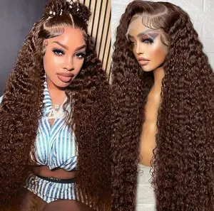 Bling Hair 180Density Brazilian 4# Deep Wave 13x6 Hd Lace Frontal Wig Human Hair Wigs For Women Chocolate Brown 13x4 Deep Wave Chocolate Brown Lace Front Human Hair Wig Pre-plucked