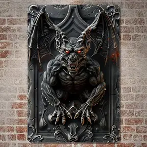 Vintage Gargoyle Warrior Design Wall Mounted Metal Sign, Wall Decorative Plaque, Waterproof & Weather Resistant Wall Art for Home Garden Decoration