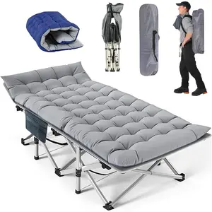 Heavy Duty Camping Cot for Adults with Mattress, 10-Leg Portable Folding Cot Bed, Extra Stable Sleeping Cot for Camping, Travel, Tent & Indoor Guest Use, 500 lbs Capacity