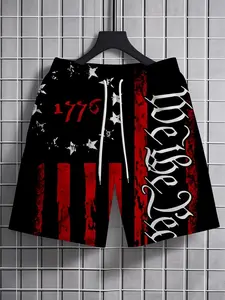Men's Summer Casual Swim Trunks, Outdoor Style Printed Shorts, Swimwear Shorts, Swim Bottoms, Drawstring Waist, Non-Elastic Fabric, Perfect for Beach and Pool Relaxation