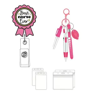 Best Nurse Badge Scroll Set with Clips, Adjustable ID Badge Holder, Nurse Pen Light, Highlighter, ID Protector, No Battery Included