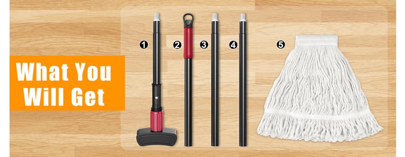 Commercial Mops for Floor Cleaning - Looped-End Heavy Duty Wet Mop with Long Handle for Hardwood Wood Tile Vinyl - Reusable Cotton Head for Home Garage Kichen Bathroom