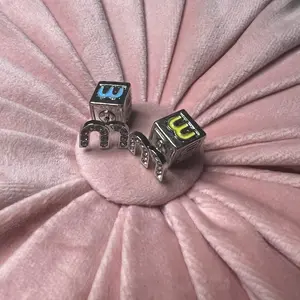Luxury Style Earrings Silver Cube Studs with enamel lettering