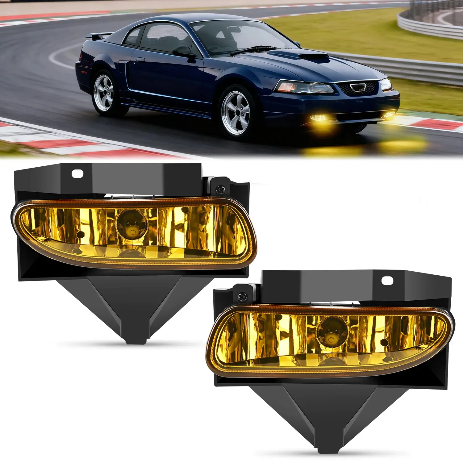 Nilight Fog Lights Assembly for 1999-2004 Ford Mustang, Amber Lens with 880 27W Bulbs, Automotive Driving Lights, Auto Parts Accessories, Night Visibility Upgrade