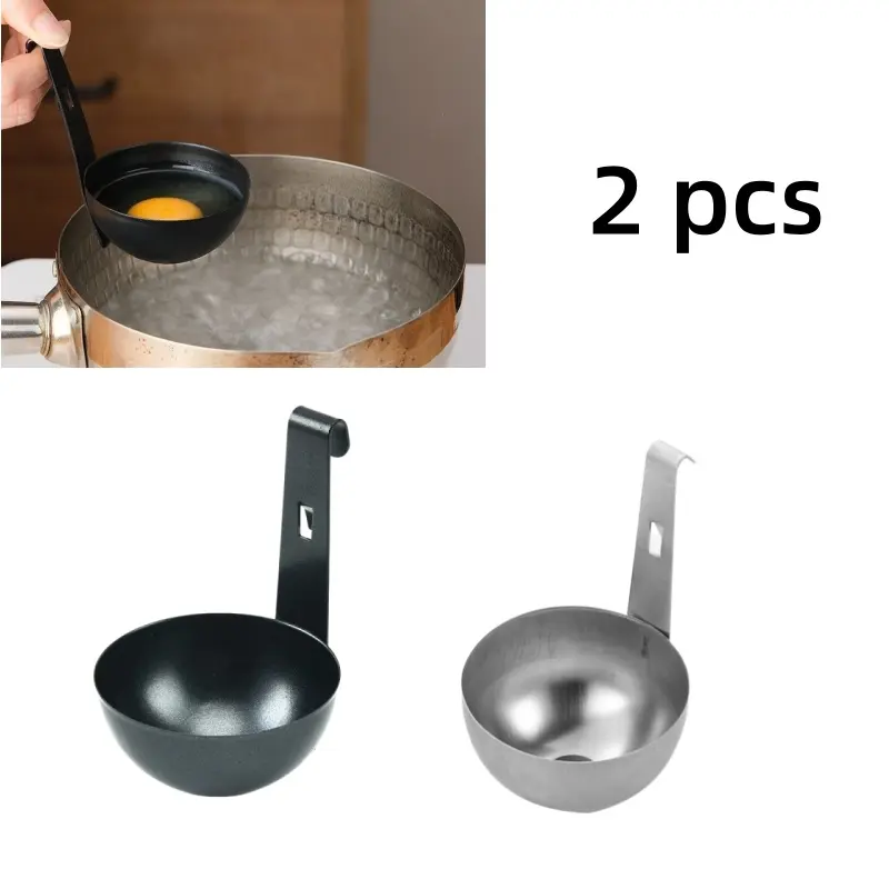【Back to School】2 Count Stainless Steel Egg Poacher, Hanging Hook Design, Easy to Clean, Ideal for Making Poached and Steamed Eggs for Home Kitchen-MM1