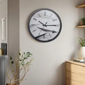VECELO Black Wall Clock, Modern 12" Silent No Tick Quartz Battery Powered Round Easy Read Classroom/Home/School/Office Clock