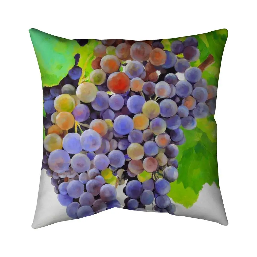 Begin Home Decor 5541-1616-GA69 16x16 in Decorative Kitchen Accent Pillow, Purple Bunch of Grapes Design, Ideal for Dining Area, Perfect for Grape Lovers