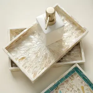 Elegant Rectangular Shell-Inlaid Decorative Tray, Handcrafted Melamine Art Deco Design, Colorful Shell Patterns, Perfect for Home Decoration
