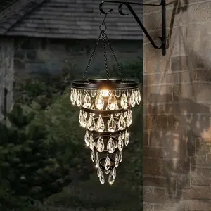 Solar Chandelier Light Outdoor, Handcrafted Solar  Led Tiered  Pendant Lantern, Dacorative   Lamp for Patio, Porch, Gazebo Garden & holiday ambiance 27" High