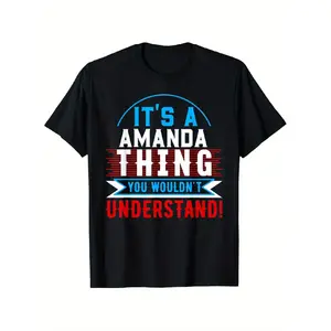 Men's "It's A Amanda Thing You Wouldn't Understand" T-Shirt - Black Casual Round Neck Tee with Amanda Name Print, White & Red Lettering, Blue Accent - Funny Gift for Amanda Fans, Casual Attire, Mens Tshirt, T Shirt Men, Mens Clothes, Mens T Shirts, T Shir