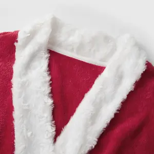 Women Christmas Santa Claus Cosplay Costumes Plush Patchwork Contrast Color Long Sleeve Wrap V-Neck Dress+Hats+Gloves