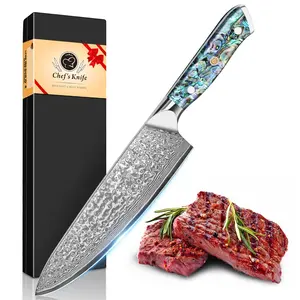 Damascus 8-Inch Chef Knife, Abalone Shell Non-Slip Handle, Sharp Kitchen Blade for Cutting Vegetables and Meat, Professional Cooking Tool
