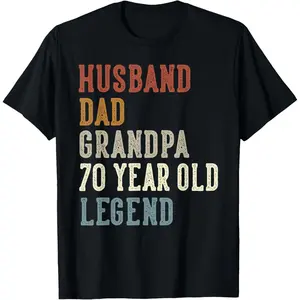 Husband Dad Grandpa 70 Year Old Legend 70th Birthday T-Shirt Pure Cotton Graphic Tees Menswear Top: Gifts for Men & Women