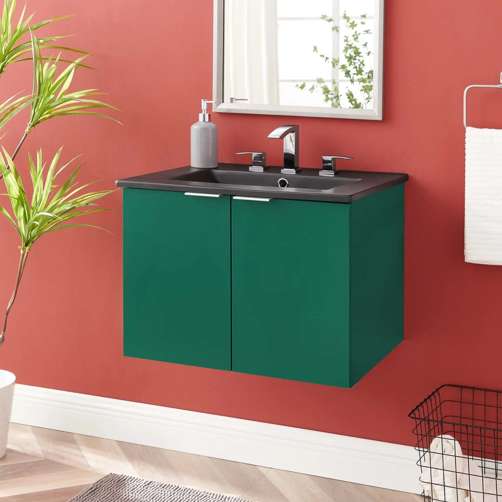 Modway Maybelle 24" Wall-Mount Bathroom Vanity in Green Black