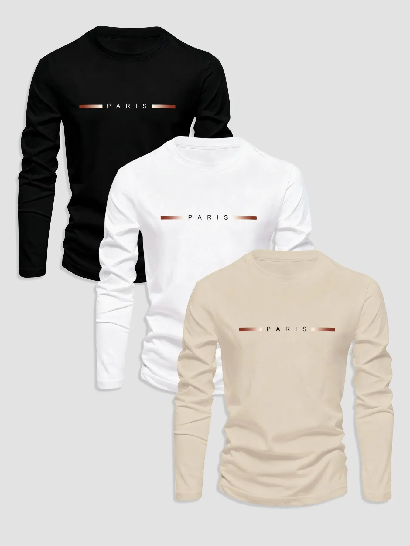 Men's Classic 3-Piece Set Letter Pattern Graphic Print Long Sleeve T-Shirt Fabric, Casual Streetwear Tee Fitted Bottom Layer Clothing, Fall & Winter Style Top, Menswear