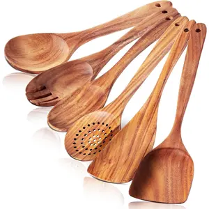 6 Pack Wooden Spoons For cooking – Heat-Resistant Wood Spatula with Comfort Grip, Lightweight Kitchen Cooking Utensils set, wood Spoon utensil Set Perfect for Non-Stick Cookware