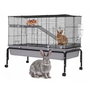 Large 40"L Animal Cage  Detachable Stand, Ramp, Extra Platform, and Removable Tray – Perfect for Rabbit, Chinchilla, Guinea Pigs, Hedgehog, Gerbil, and Bunny