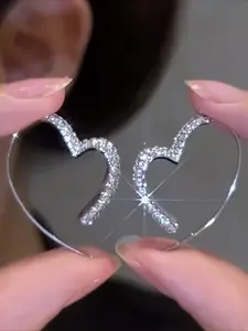 Trendy Double Heart Earrings | Sparkling Crystal Heart Hoops | Silver Plated Love Earrings | Gift for Her | Heart Shaped Earrings
