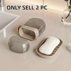 2 Piece Lightweight Waterproof Travel Soap Dish Set, Soap Tray, Modern Minimalist Design with Safety Cover, Perfect for Bathroom Outdoor Camping Gym Home Use