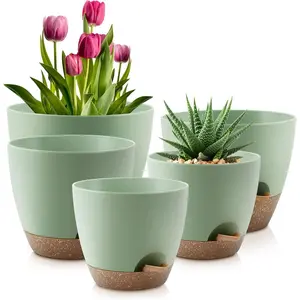 Plant Pots, 10/9/8/7.5/7-Inch Plastic Planters, 5 Counts/set Self-Watering Pots with Drainage Holes and Saucers, Plastic Flower Pots, Nursery Planting Pot for Indoor and Outdoor Plants