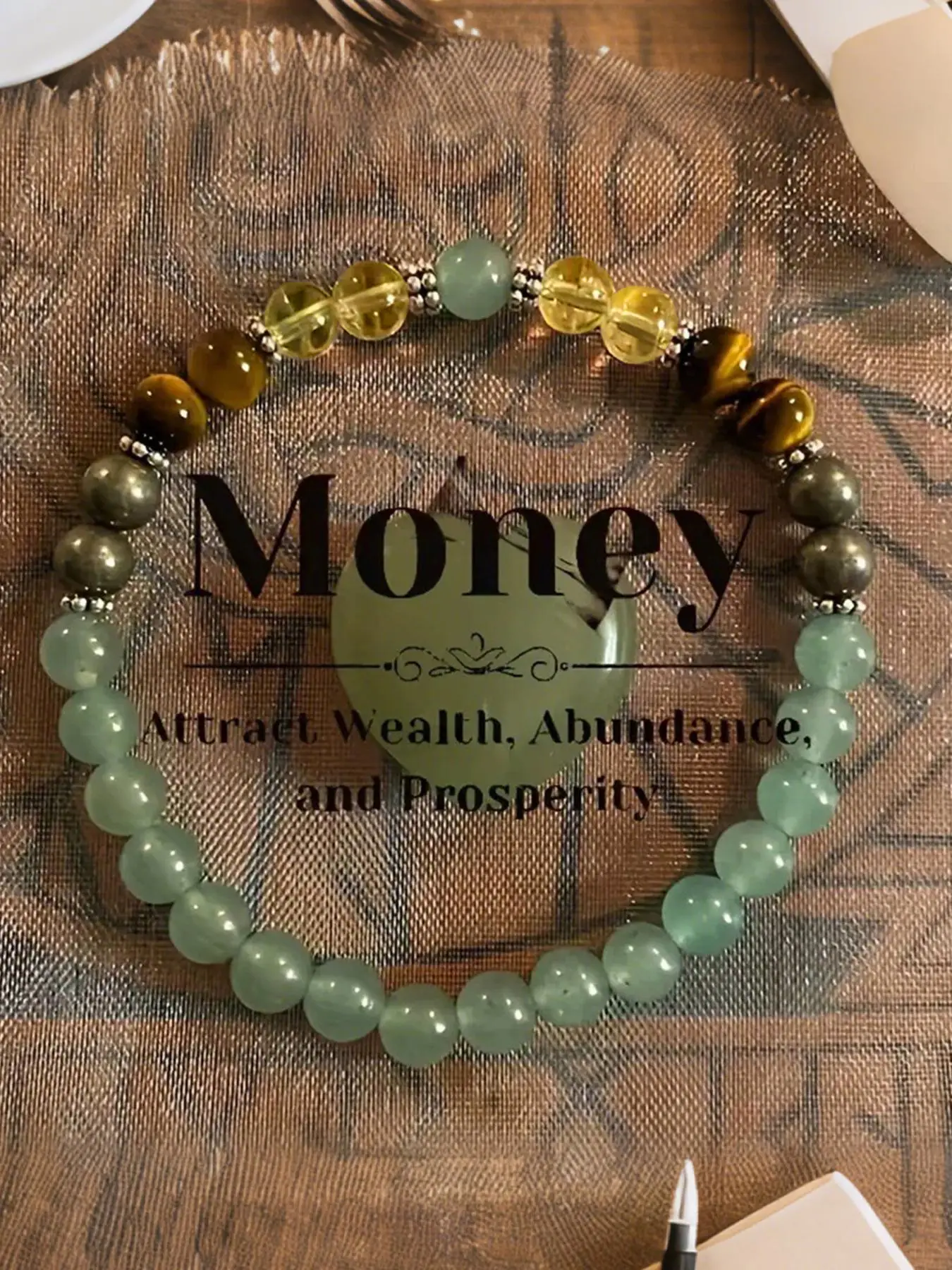 Healing Stone Beaded Bracelet, Citrine & Aventurine Crystal Stone Bracelet, Elastic Cord Bracelet, Wish Manifestation Bracelet, Daily Spiritual Jewelr