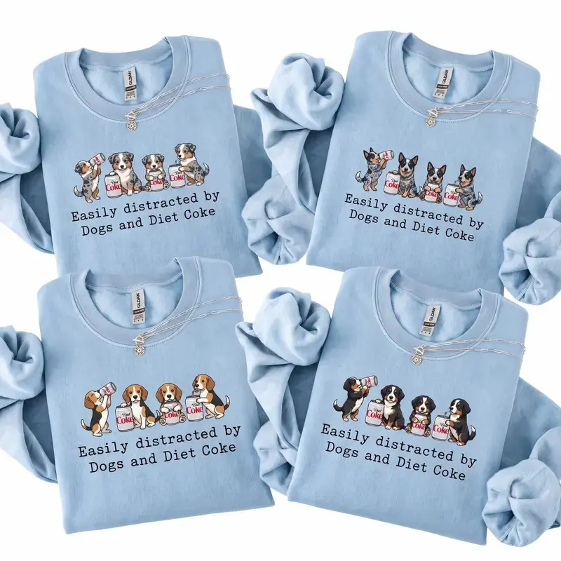 Easily Distracted By Dogs And Diet Coke Long Sleeve Sweatshirt - 50+ Dog Breeds Available - Funny Dog Lover Gift