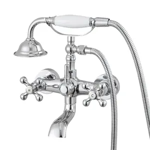 VEVOR Clawfoot Tub Faucet, Wall Mount Bathtub Faucets with Handheld Shower, Vintage Polished Chrome Clawfoot Tub Filler Faucet Shower Kit with Adjustable Swing Arms 360 Rotation Spout for Bathtubs