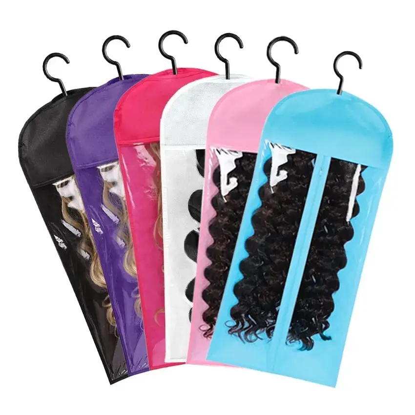 2/6/12/18PCS Plastic Hair Extension Holder, 2026 New Ergonomic Design Wig Hanger with Dustproof Wig Bag for Wavy/Short Extensions & Accessories (6 Colors)