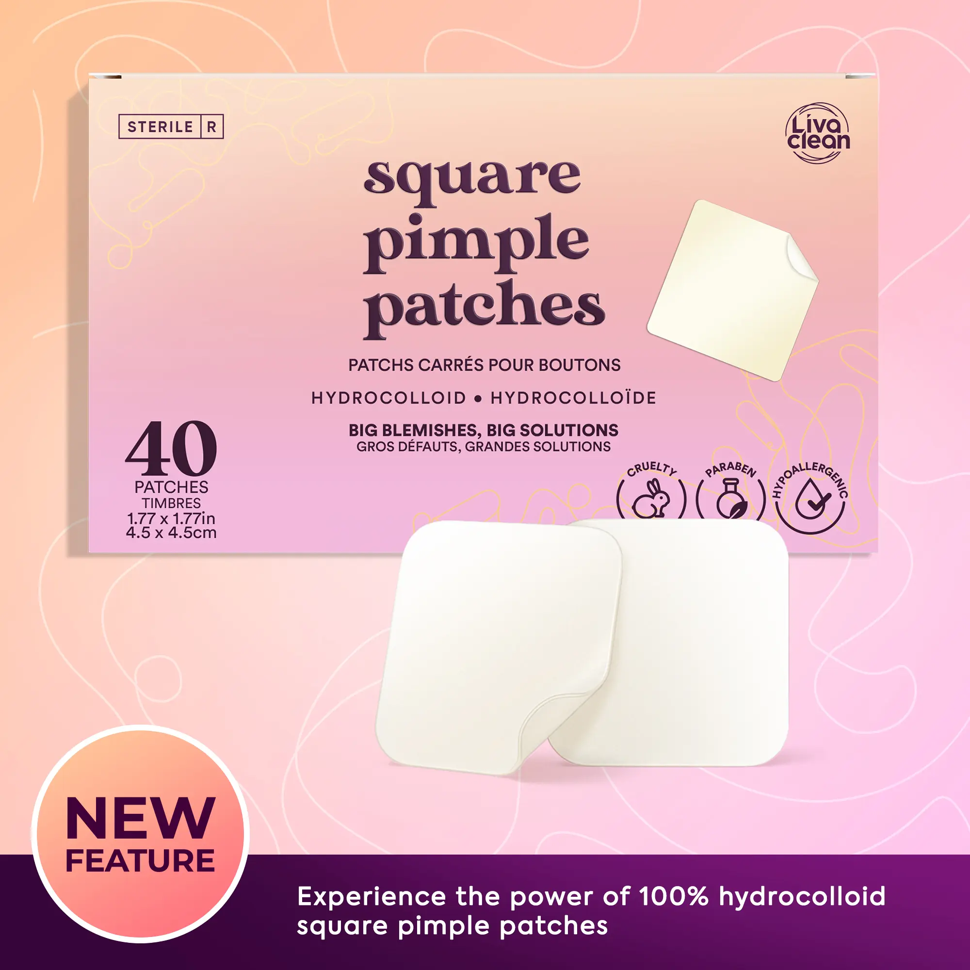 LivaClean 40CT XL Hydrocolloid Pimple Patches for Face Oil Control Discreet Coverage for Sensitive Skin Noses Foreheads Chins Acne Pads Acne Spot Treatment