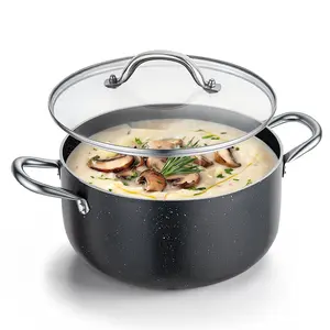 Aluminum Stock Pot, 6-Quart Nonstick Ceramic Coated Pot With Glass Lid, PFOA-Free, PFAS-Free, Compatible With Gas Stoves, Induction Cooktops, Electric Stoves, For Soups, Stews, And Pasta