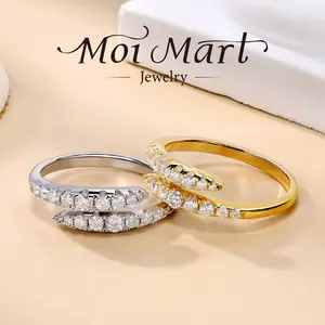 MOI MART Stylish Double Row Synthetic Moissanite Ring with S925 Silver Gold Plated, Casual Bling Pave Moissanite Stack Band, Perfect Gift and Daily Wear