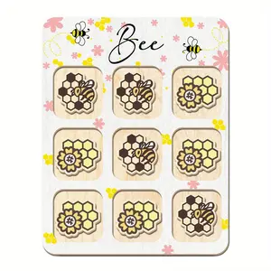 1 Set Summer Bee Honey theme Wooden Tic Tac Toe Holiday Wedding Gift, Bee Tic Tac Toe Board, Birthday Gift Party Activities with Storage Bag