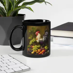 11oz Rooster Mug, Vegan Mug, Vegan Gift Ceramic Drinkware Coffee Glossy Cup Washable Reuse