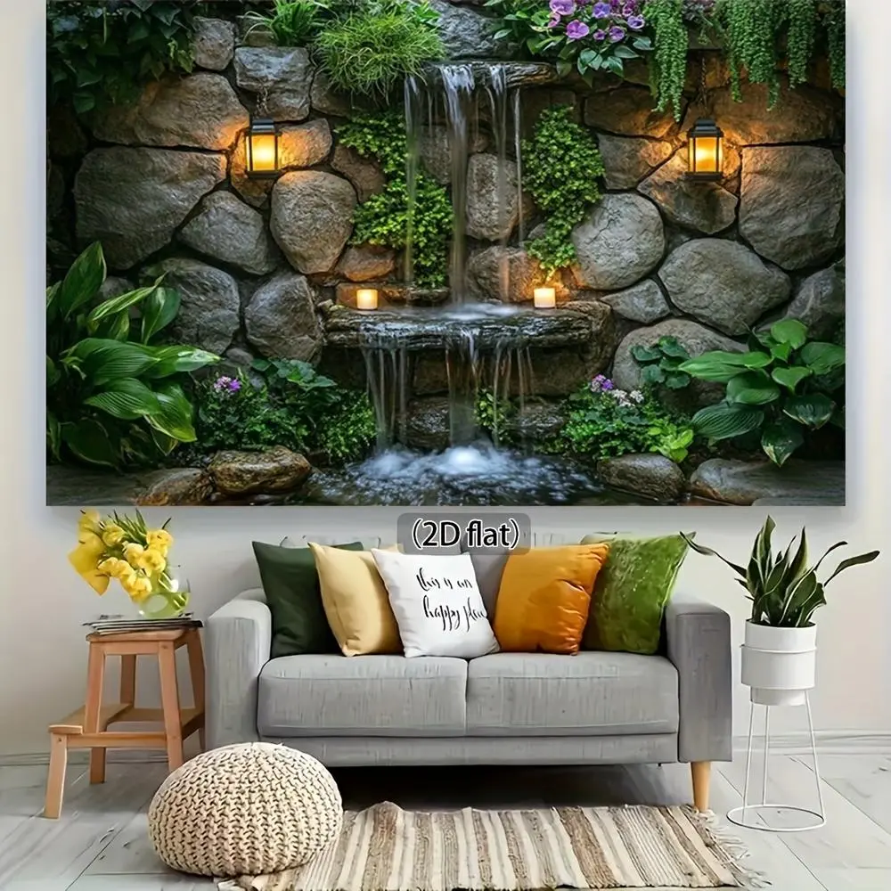 2D Flat Polyester Fabric Photography Backdrop Banner - HD Digitally Printed Waterfall Rock Garden Landscape Cloth, Soft, Lightweight, Foldable, Machine-Washable Indoor Cloth for Studio Photographers, Photo Booth Decor