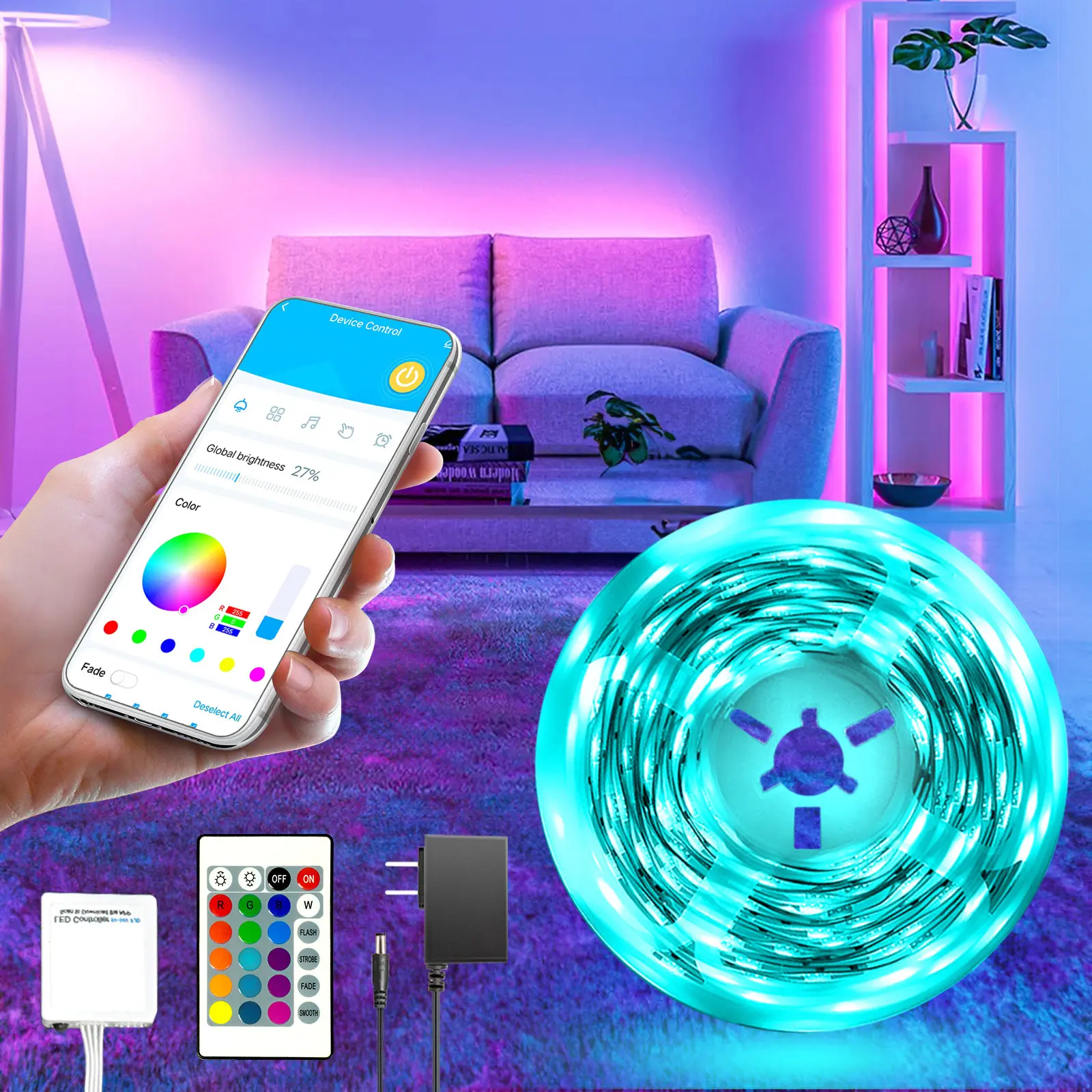 DAYBETTER Led Strip Lights 25-200 ft Smart with App Remote Control, 5050 RGB for Bedroom, Living Room, Home Decoration, Music Sync Color Changing for Room Party