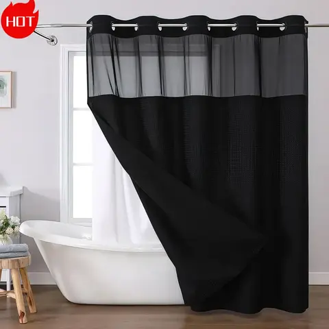 Contemporary Waffle Weave No Hook Shower Curtain - Aesthetic Bath Curtains Shower, Waterproof, Quick-Dry Fabric, Easy Installation, Privacy-Enhancing, Liner-Compatible Home Decor That Adds Visual Interest