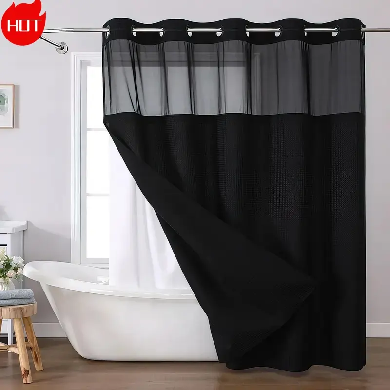 Waffle Weave Contemporary Shower Curtain - Waterproof Bath Curtain, Easy Install Hookless Bathroom Accessory, Enhances Privacy, Adds Visual Interest to Home Decor, Bath Curtains Shower, Shower Curtains