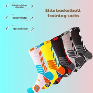 Elite-Level Basketball Training Socks European American Trendy Color Block Over-the-Calf High Elastic Wrap Sweat-Wicking Breathable Shock-Absorbing Non-Slip Unisex Professional Sports Socks