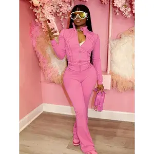 Women's Lounge Set Cozy Zip-Up Crop Jacket & Flare Pants Tracksuit Stretchy Workout Outfit for Home Gym and Streetwear Soft Breathable Fabric Elastic Fit Comfortable Design Versatile For Daily Lounging Fitness Errands Spring Autumn Casual Looks