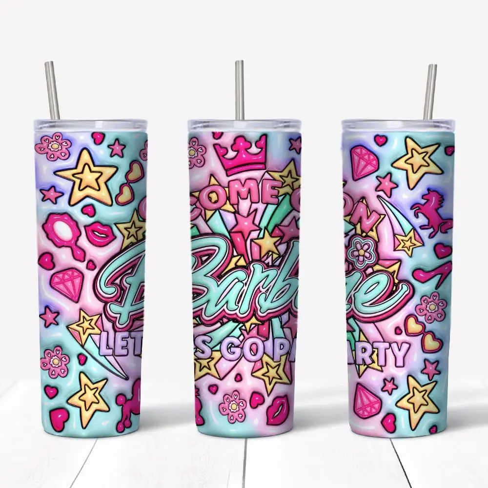Pink Girls Doll Skinny Tumbler Lets Go Party Stainless Steel Insulated Summer Picnic Vacation Birthday Girl Gift Lets Go Party Doll Lover 20 oz