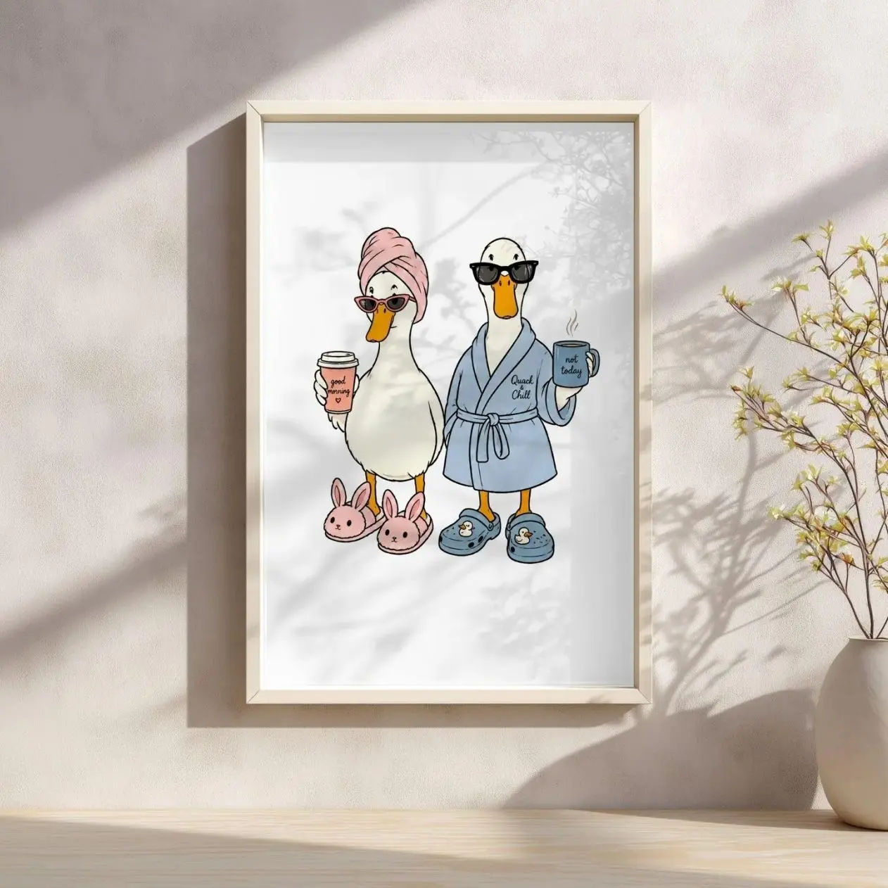Funny Duck Bathroom Wall Art, Goose Morning Coffee Print , Cute Animal Bath Decor, Cozy Minimalist Poster | Frameless Poster 0