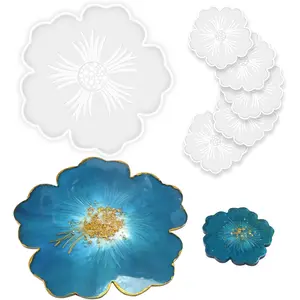 6 PCS Silicone Resin Molds Set - 1PC Large Resin Tray Mold and 5PC Coaster Molds for Resin Casting, Flower Shape Epoxy Resin Casting Molds for DIY, Home Decoration, Table Wine Tray - Home Improvement.