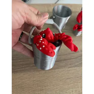 Large Sized Lobster in Bucket Articulated Fidget Figure 5 inch Long x 5 inch wide USA Made, 3D Printed, PLA Animal